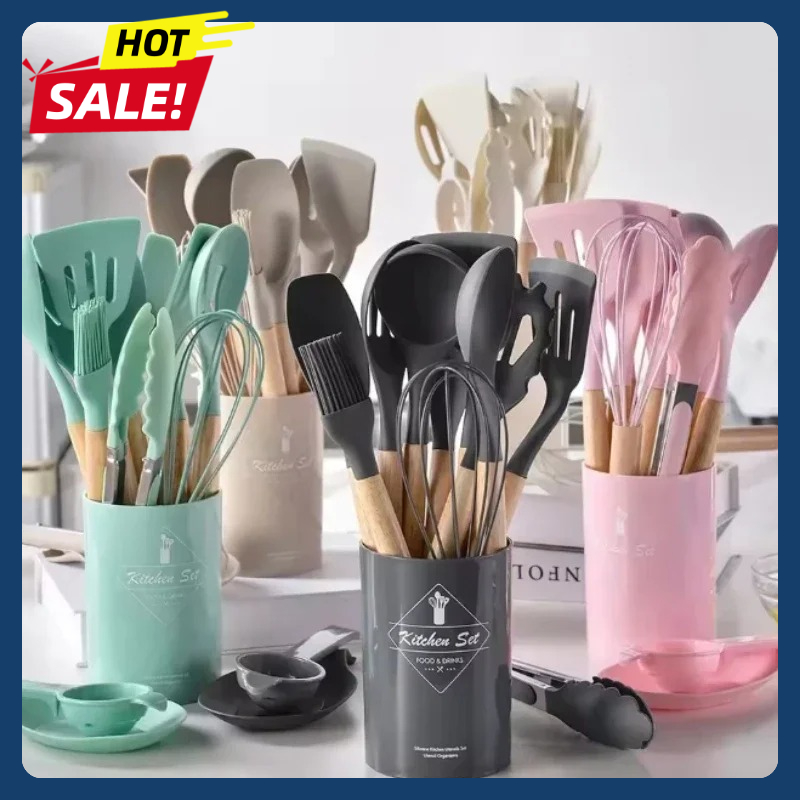 Home Cooking Utensil Set - Ensemble d'ustensiles en silicone 12 pièces,
